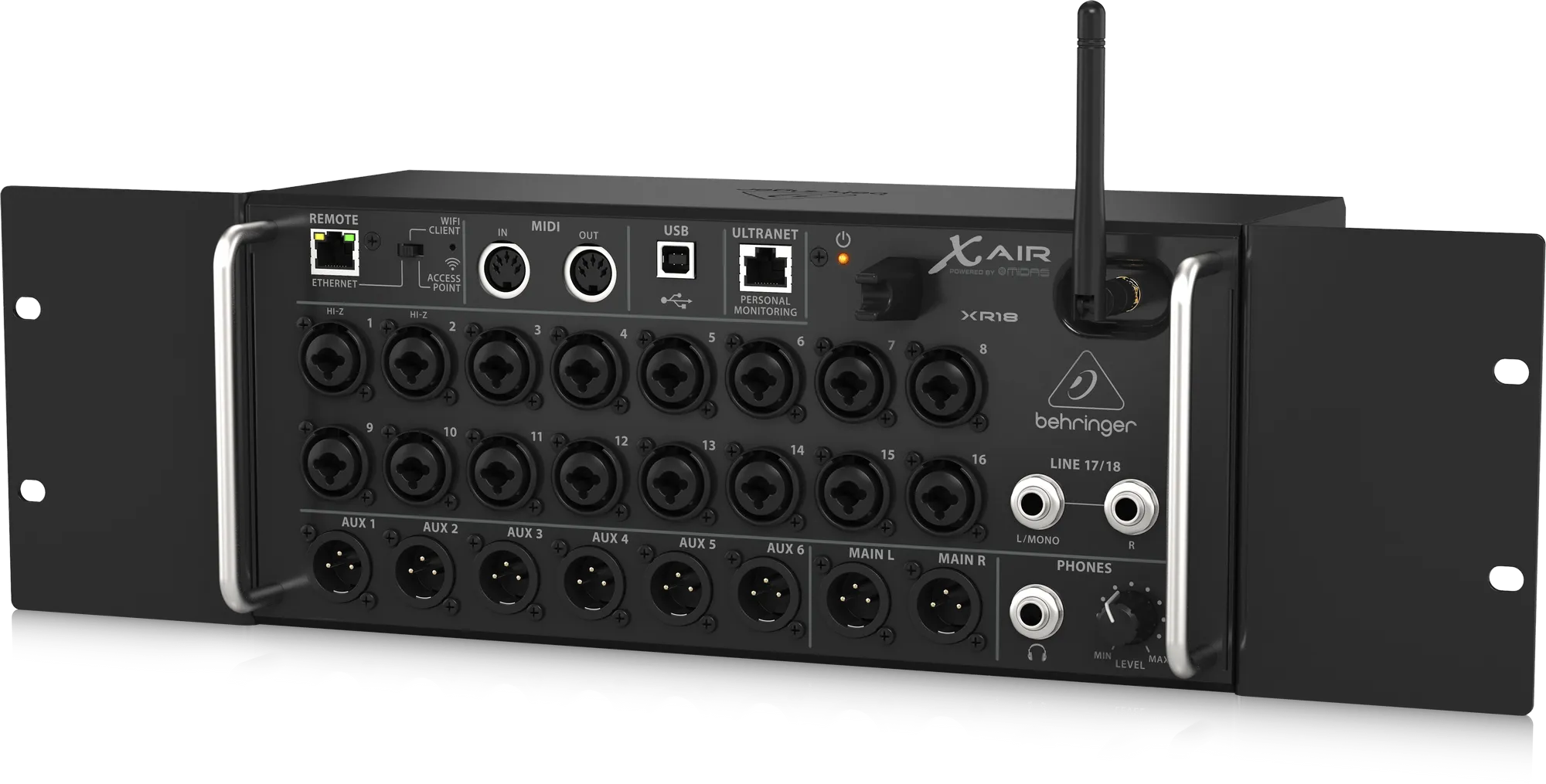 Behringer X Air XR18 18-Channel, 12-Bus Digital Mixer for iPad/Android Tablets with 16 Programmable Midas Preamps, Integrated WiFi Module and Multi-Channel USB Audio Interface