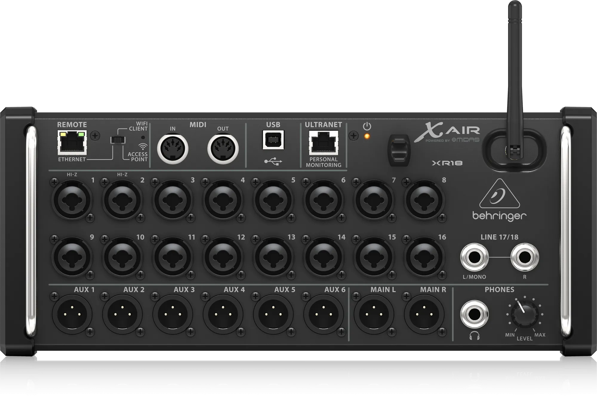 Behringer X Air XR18 18-Channel, 12-Bus Digital Mixer for iPad/Android Tablets with 16 Programmable Midas Preamps, Integrated WiFi Module and Multi-Channel USB Audio Interface