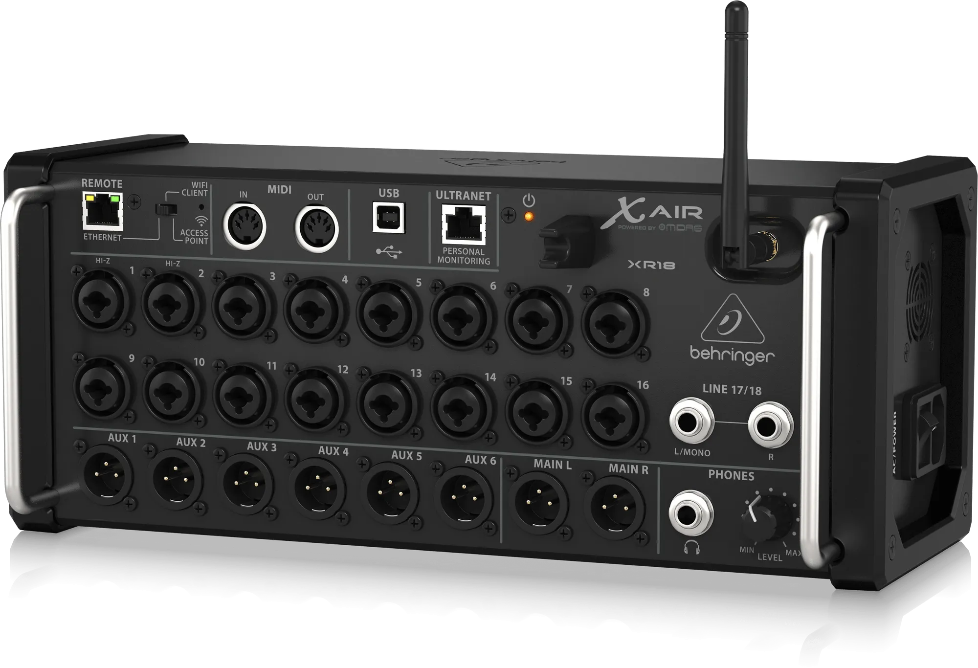 Behringer X Air XR18 18-Channel, 12-Bus Digital Mixer for iPad/Android Tablets with 16 Programmable Midas Preamps, Integrated WiFi Module and Multi-Channel USB Audio Interface