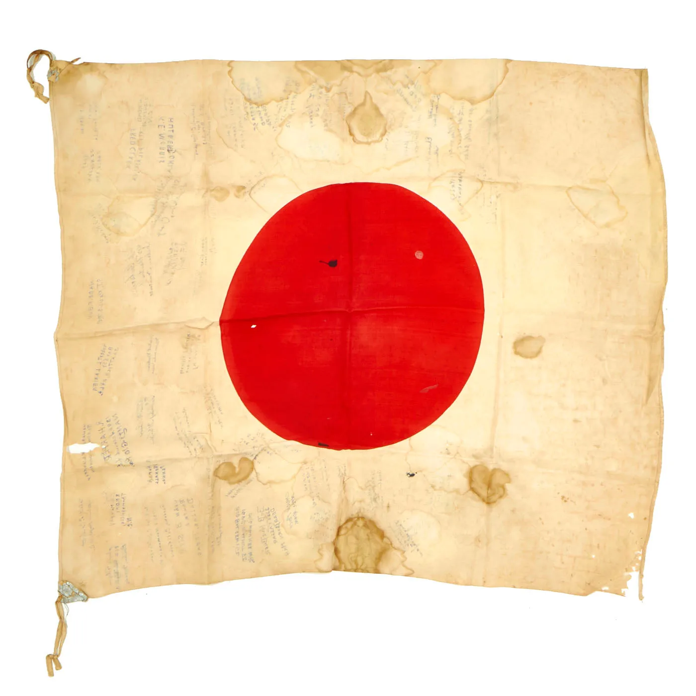 Original Japanese WWII Battle of Iwo Jima Captured 5th Marine Division Signed Flag - Signed by Silver Star Recipient Alfred O’Banion Who Witnessed Medal of Honor Recipient Lt. Jack Lummus’ Actions