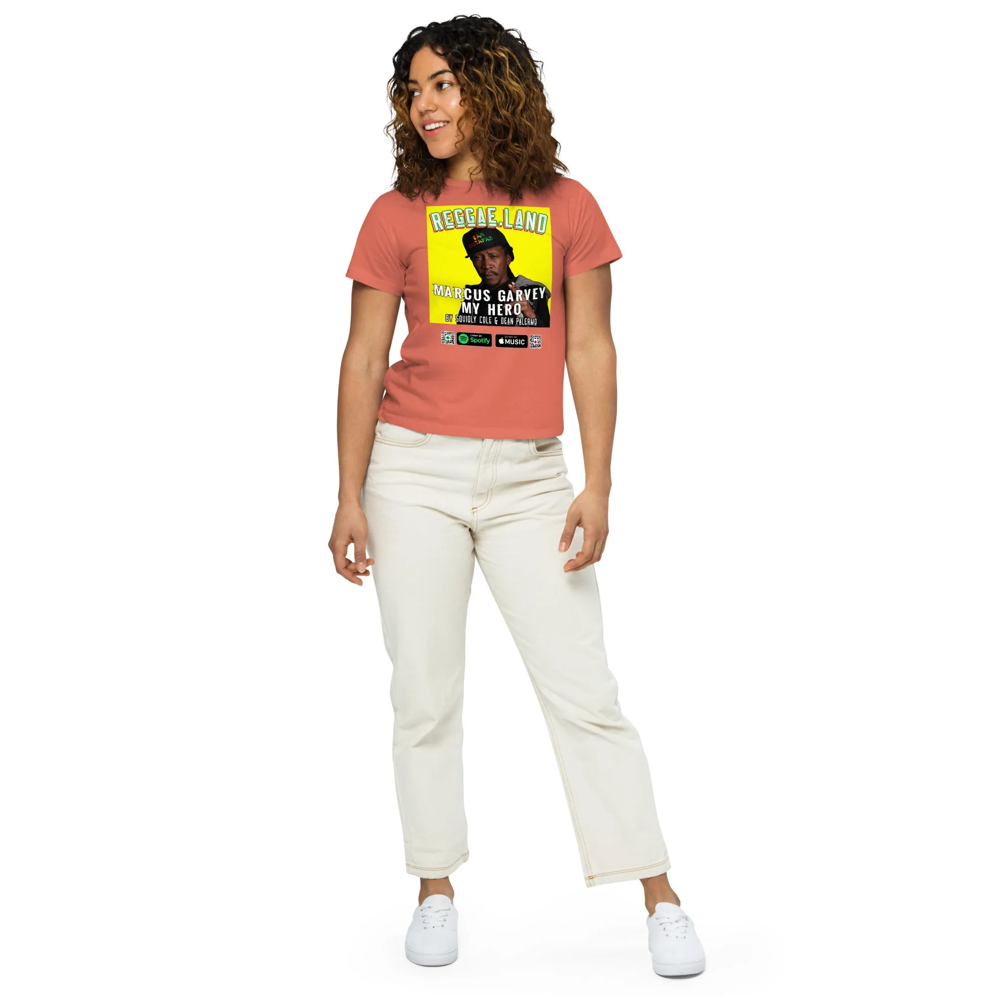 Women’s High-Waisted T-Shirt Reggae.Land Marcus Garvey My Hero 010