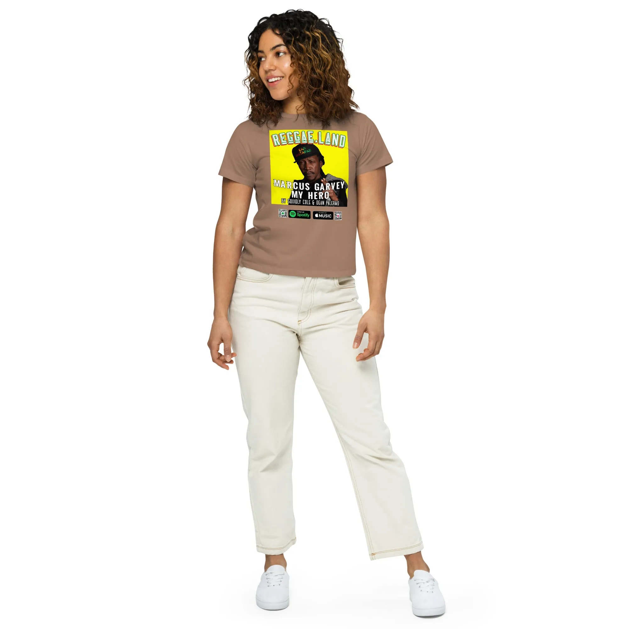 Women’s High-Waisted T-Shirt Reggae.Land Marcus Garvey My Hero 010