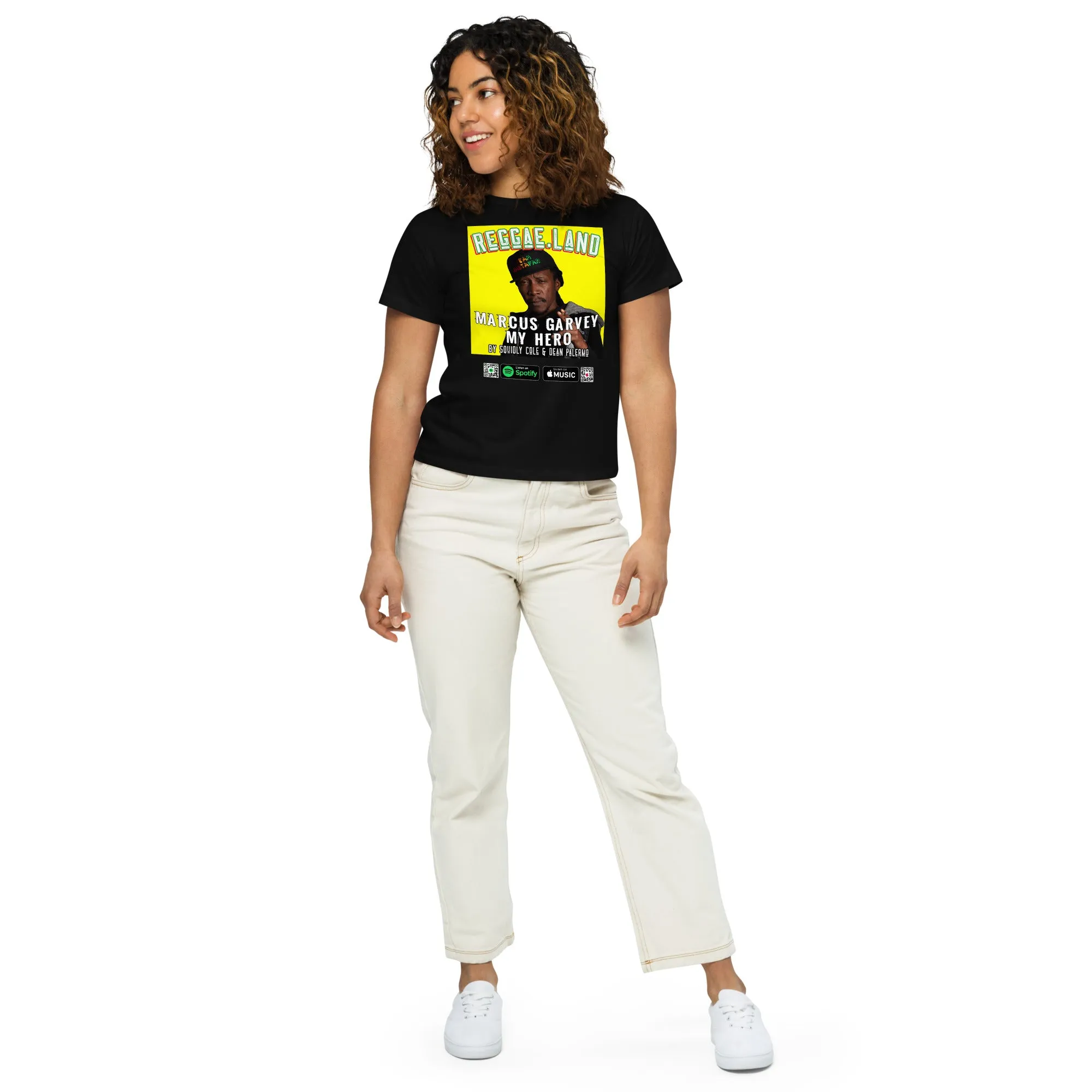 Women’s High-Waisted T-Shirt Reggae.Land Marcus Garvey My Hero 010